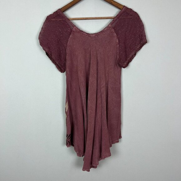 Jackpot Tunic Top Womens OS One Size Fits Most Embroidered Lace Up Sheer Floral - Picture 7 of 14